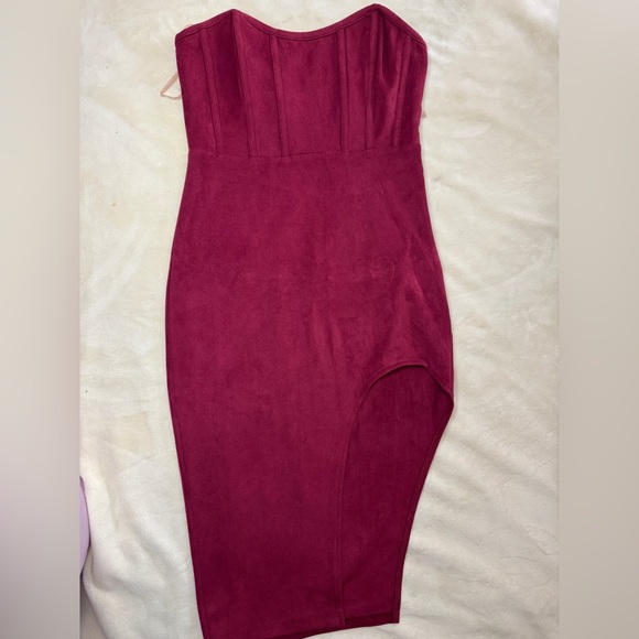 Fashion Nova Burgundy Strapless Wine Dress - Picture 1 of 8